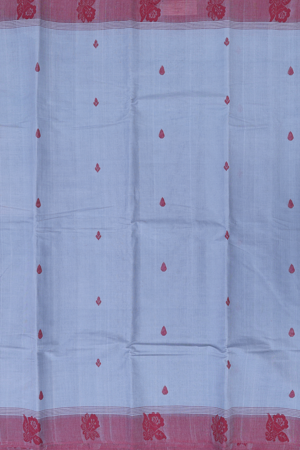 Kanchi Cotton Saree In Dusty Blue With Threadwork Buttas