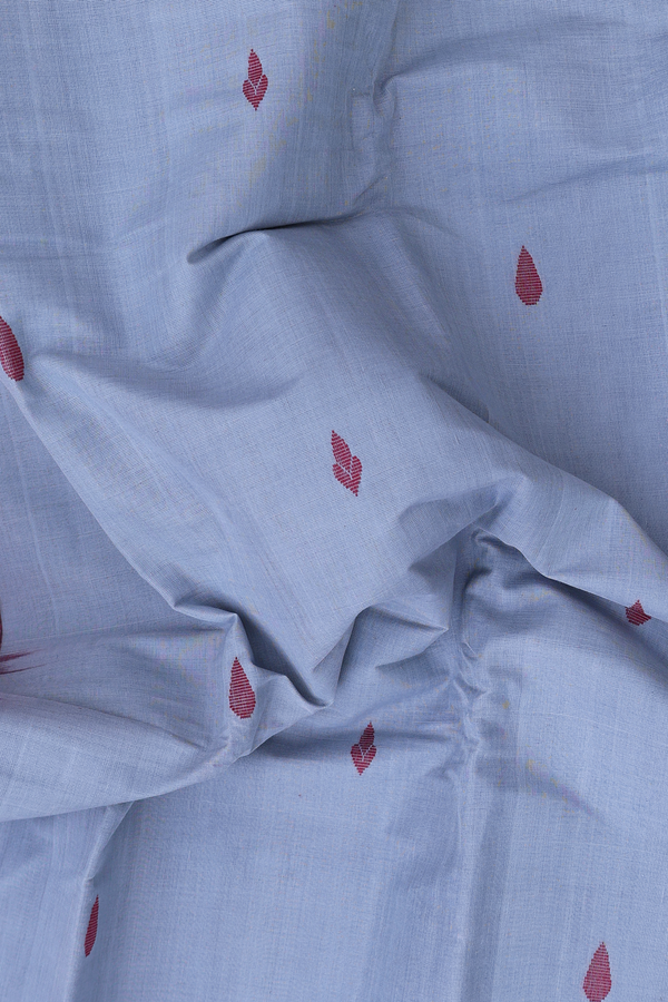 Kanchi Cotton Saree In Dusty Blue With Threadwork Buttas