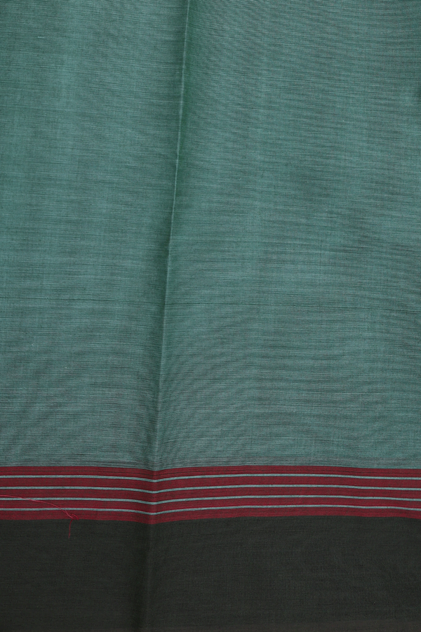 Kanchi Cotton Saree In Dusty Green With Peacock Border