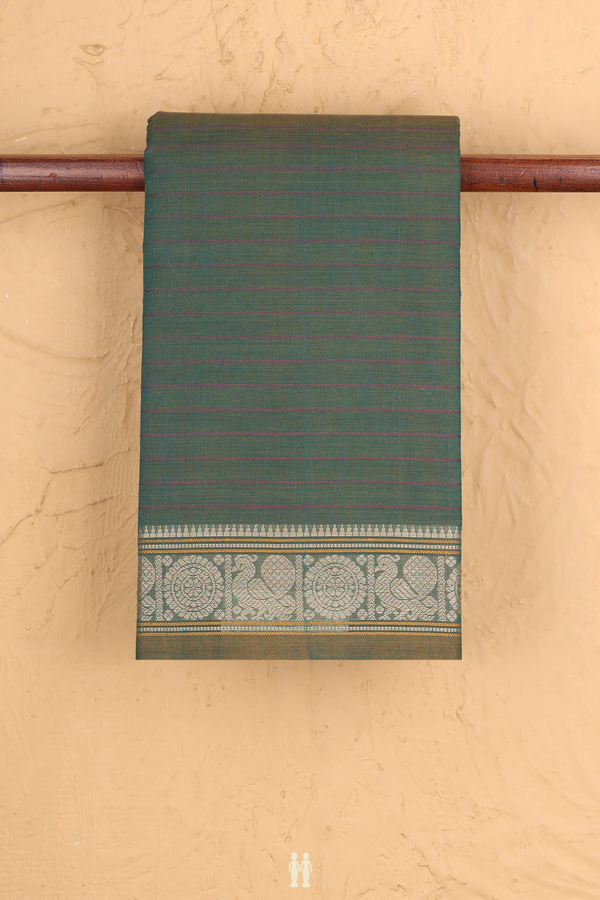 Kanchi Cotton Saree In Green With Stripes Design