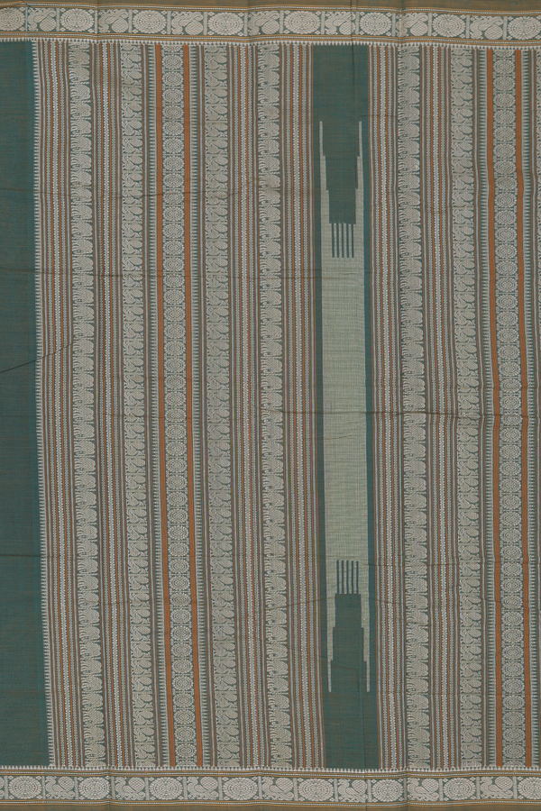 Kanchi Cotton Saree In Green With Stripes Design