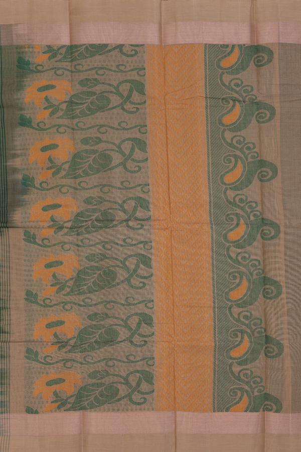 Kanchi Cotton Saree In Emerald Green With Floral Motifs