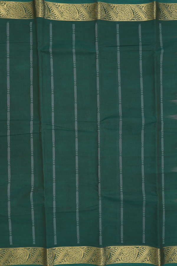 Kanchi Cotton Saree In Emerald Green With Stripes Design