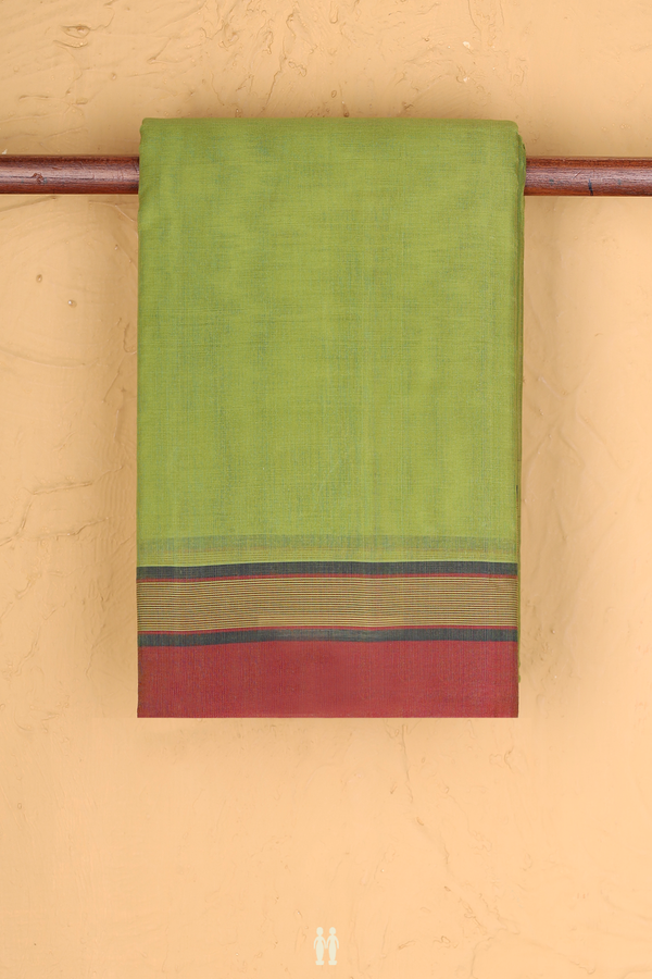 Kanchi Cotton Saree In Fern Green With Contrast Border