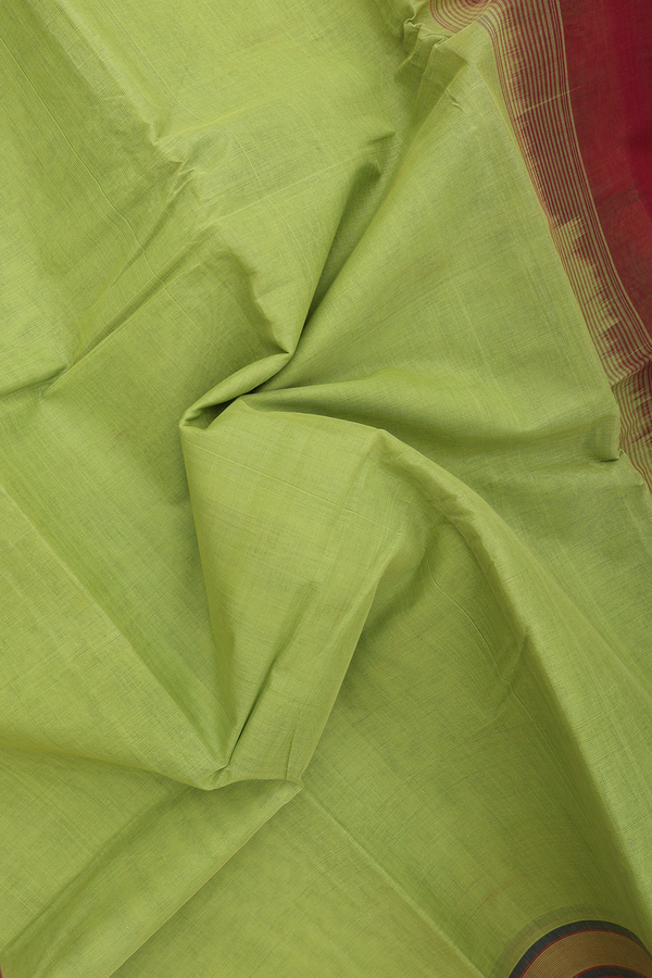 Kanchi Cotton Saree In Fern Green With Contrast Border