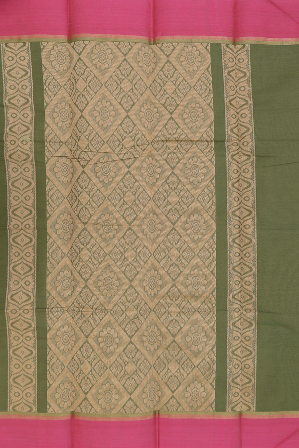 Kanchi Cotton Saree In Fern Green With Threadwork Buttas