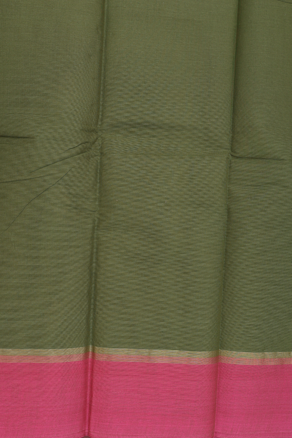 Kanchi Cotton Saree In Fern Green With Threadwork Buttas