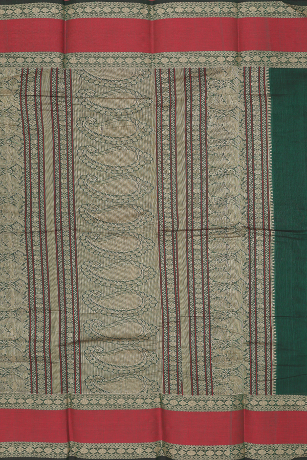 Kanchi Cotton Saree In Forest Green With Checks Design