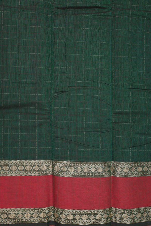 Kanchi Cotton Saree In Forest Green With Checks Design