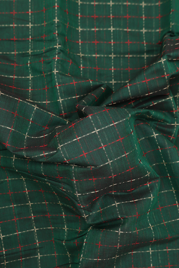 Kanchi Cotton Saree In Forest Green With Checks Design