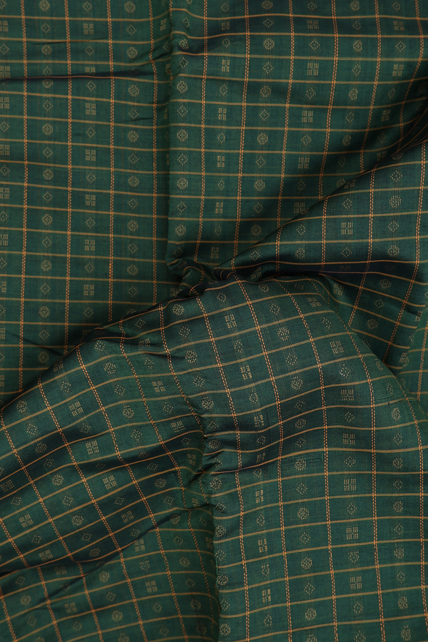 Kanchi Cotton Saree In Forest Green With Checks Design