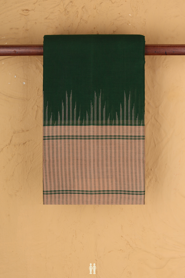 Kanchi Cotton Saree In Forest Green With Contrast Border