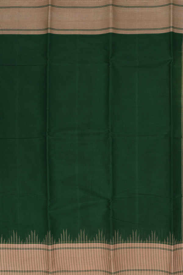 Kanchi Cotton Saree In Forest Green With Contrast Border