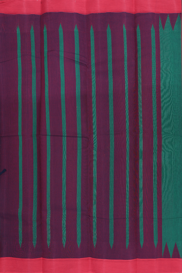 Kanchi Cotton Saree In Forest Green With Contrast Border