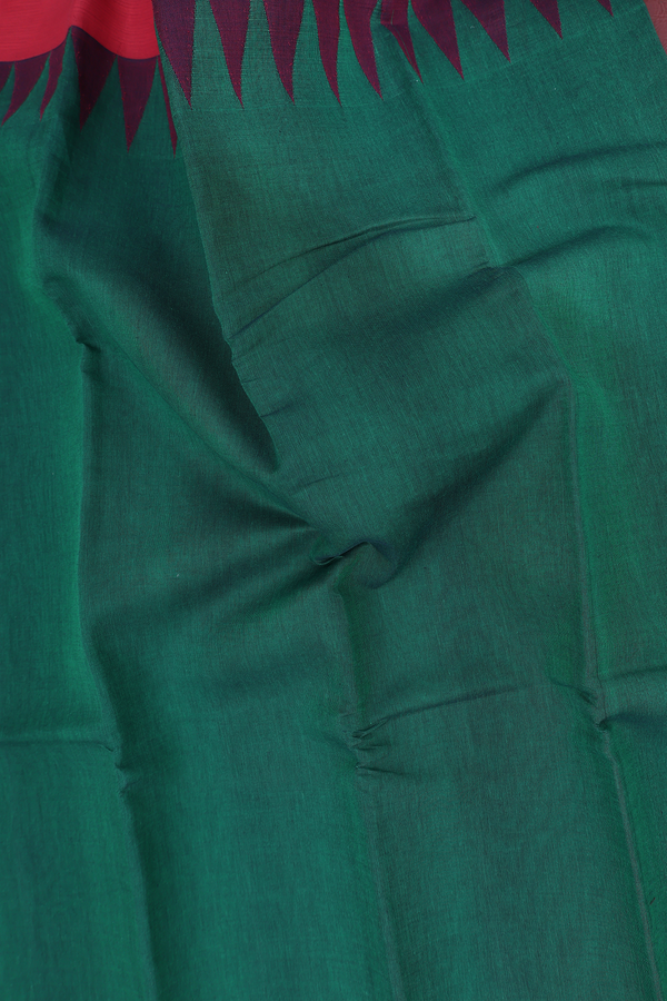 Kanchi Cotton Saree In Forest Green With Contrast Border