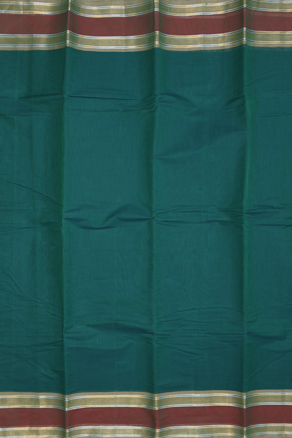 Kanchi Cotton Saree In Forest Green With Contrast Border