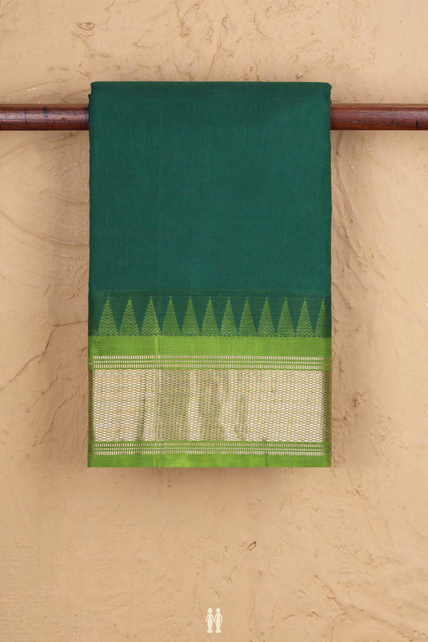 Kanchi Cotton Saree In Forest Green With Contrast Silk Border