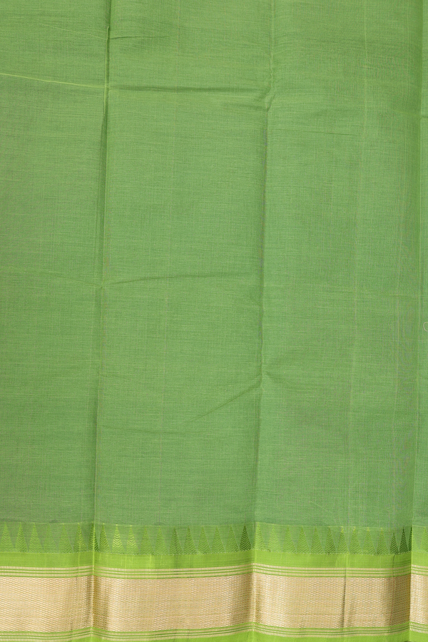 Kanchi Cotton Saree In Forest Green With Contrast Silk Border