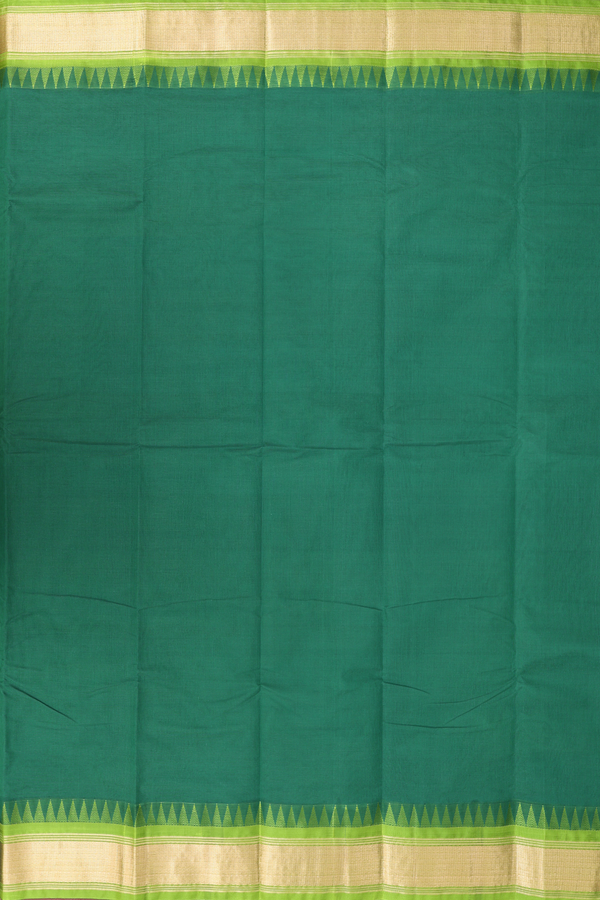 Kanchi Cotton Saree In Forest Green With Contrast Silk Border