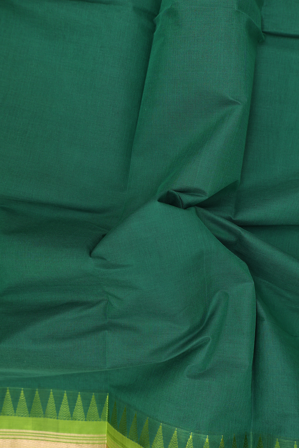 Kanchi Cotton Saree In Forest Green With Contrast Silk Border