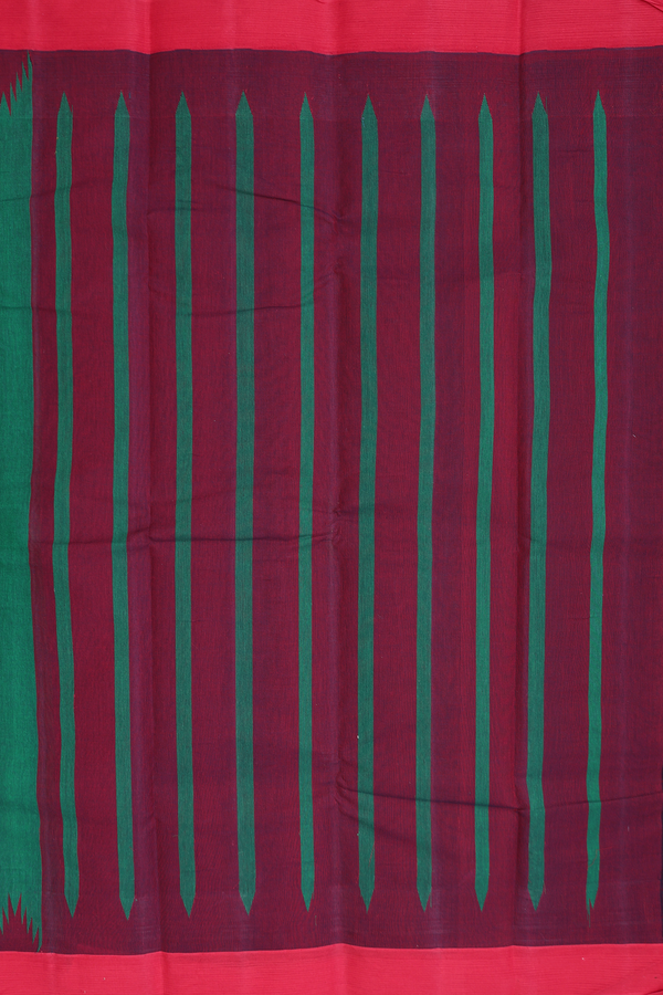 Kanchi Cotton Saree In Forest Green With Temple Border