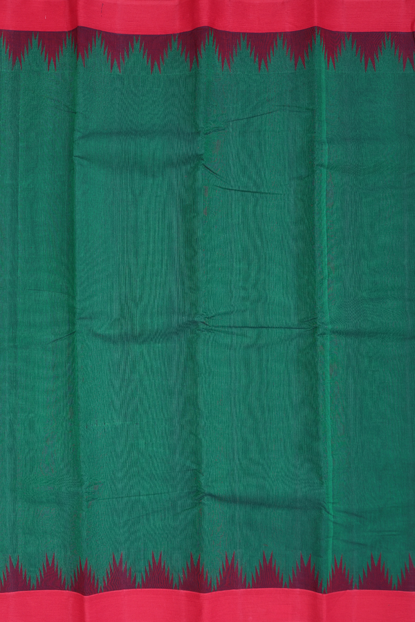 Kanchi Cotton Saree In Forest Green With Temple Border