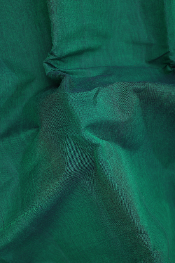 Kanchi Cotton Saree In Forest Green With Temple Border