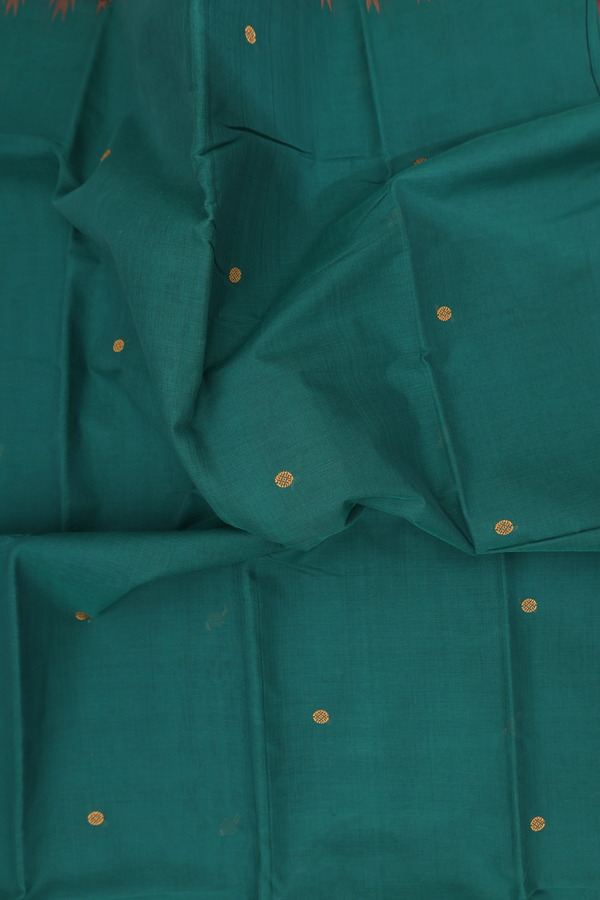 Kanchi Cotton Saree In Forest Green With Threadwork Buttas