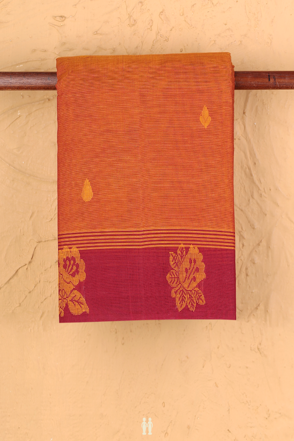 Kanchi Cotton Saree In Ginger Orange With Threadwork Buttas
