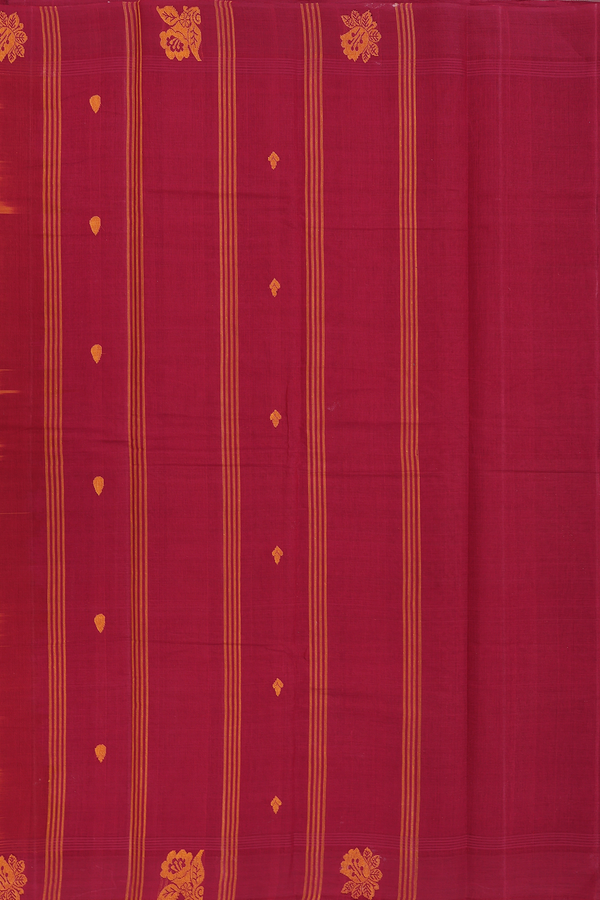 Kanchi Cotton Saree In Ginger Orange With Threadwork Buttas