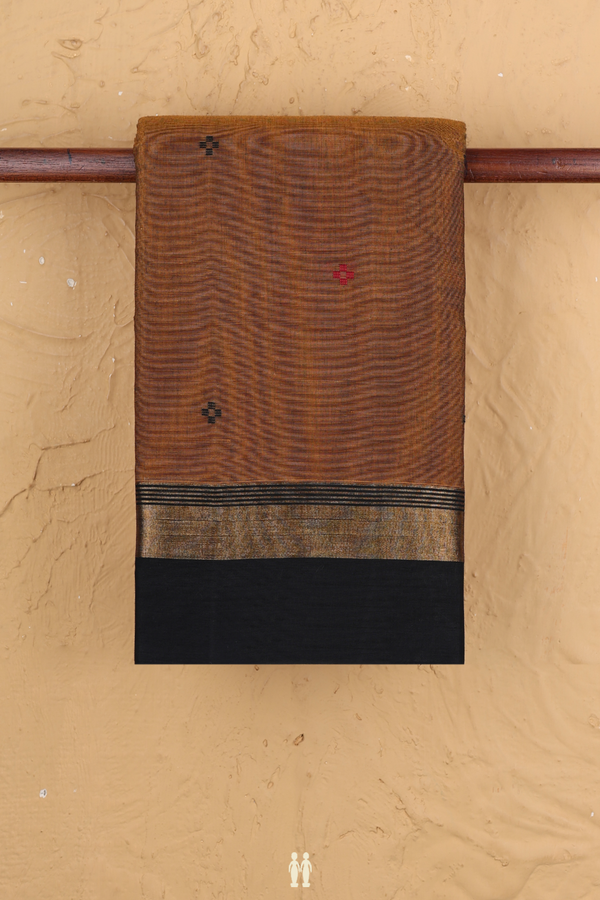 Kanchi Cotton Saree In Golden Brown With Threadwork Buttis