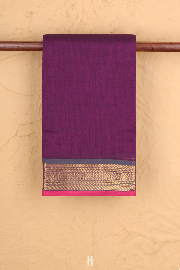 Kanchi Cotton Saree In Grape Purple With Contrast Border
