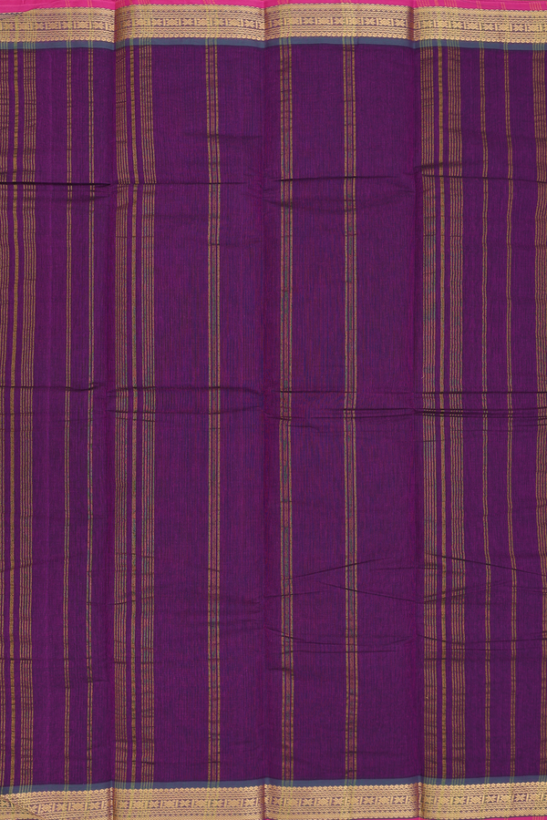 Kanchi Cotton Saree In Grape Purple With Contrast Border