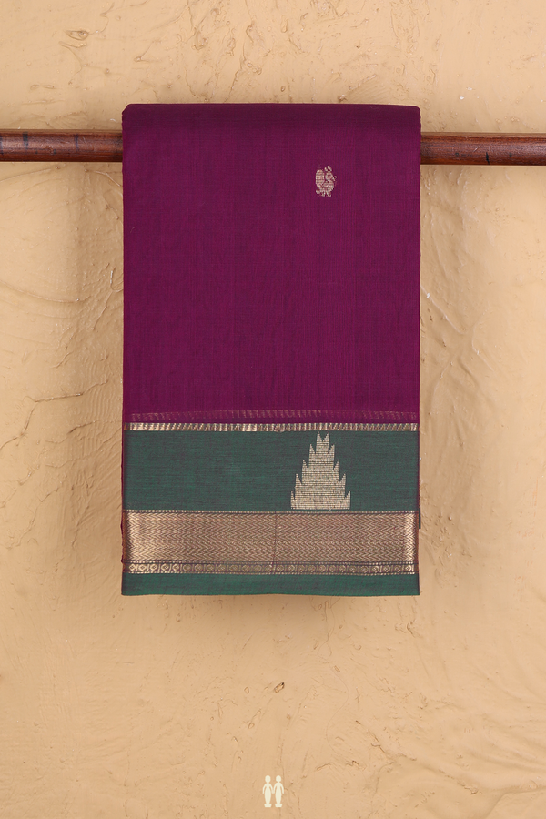 Kanchi Cotton Saree In Grape Purple With Peacock Buttas