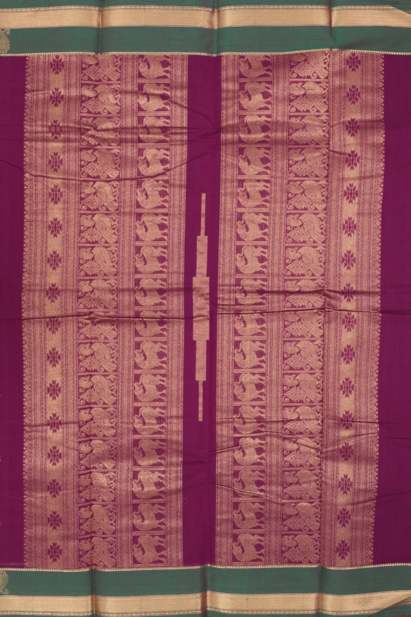 Kanchi Cotton Saree In Grape Purple With Peacock Buttas