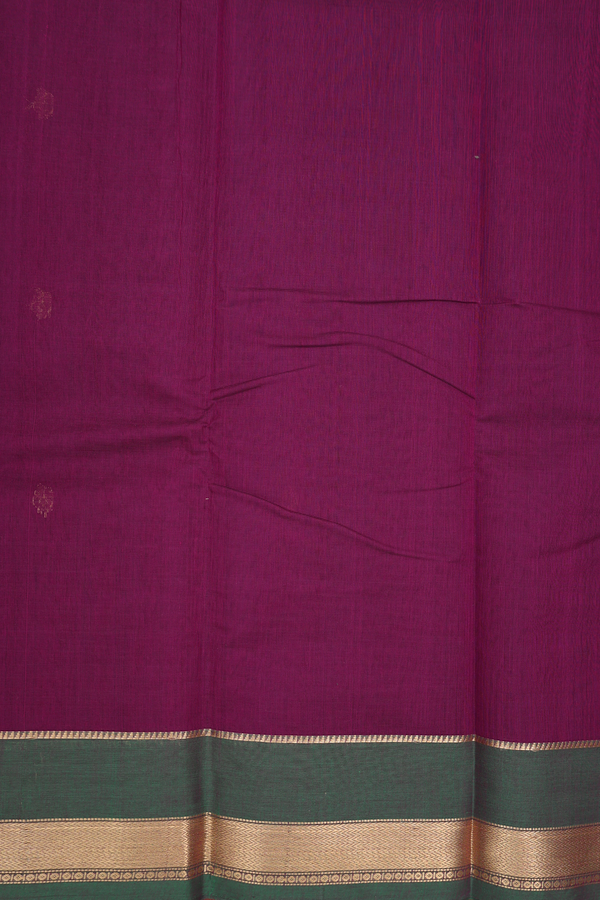 Kanchi Cotton Saree In Grape Purple With Peacock Buttas