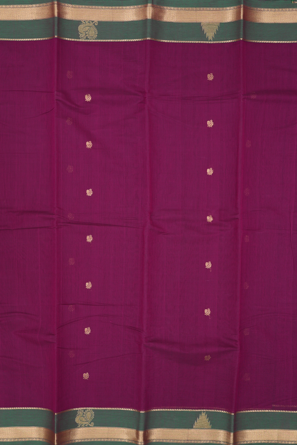 Kanchi Cotton Saree In Grape Purple With Peacock Buttas