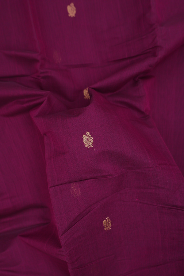 Kanchi Cotton Saree In Grape Purple With Peacock Buttas