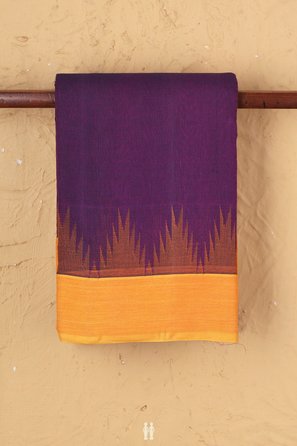 Kanchi Cotton Saree In Grape Purple With Temple Border