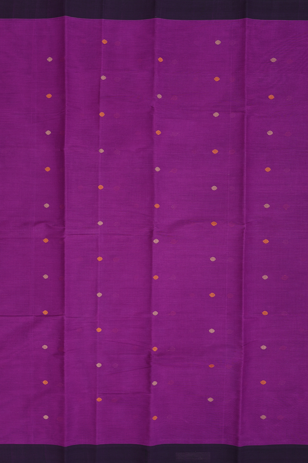 Kanchi Cotton Saree In Grape Purple With Threadwork Buttas