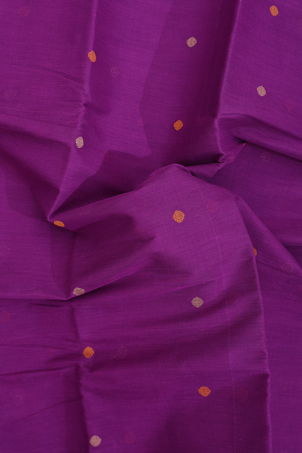 Kanchi Cotton Saree In Grape Purple With Threadwork Buttas