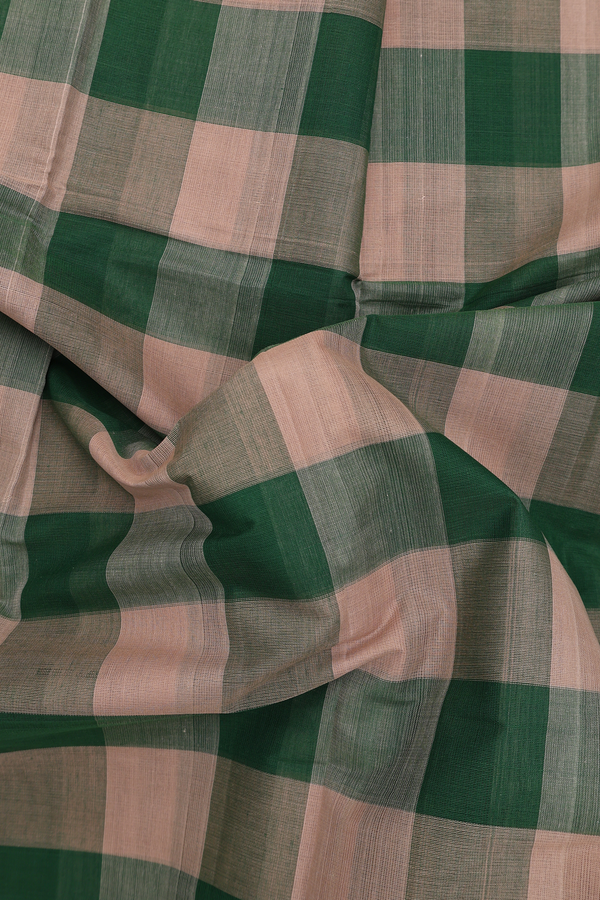 Kanchi Cotton Saree In Green And Brown With Checks Design