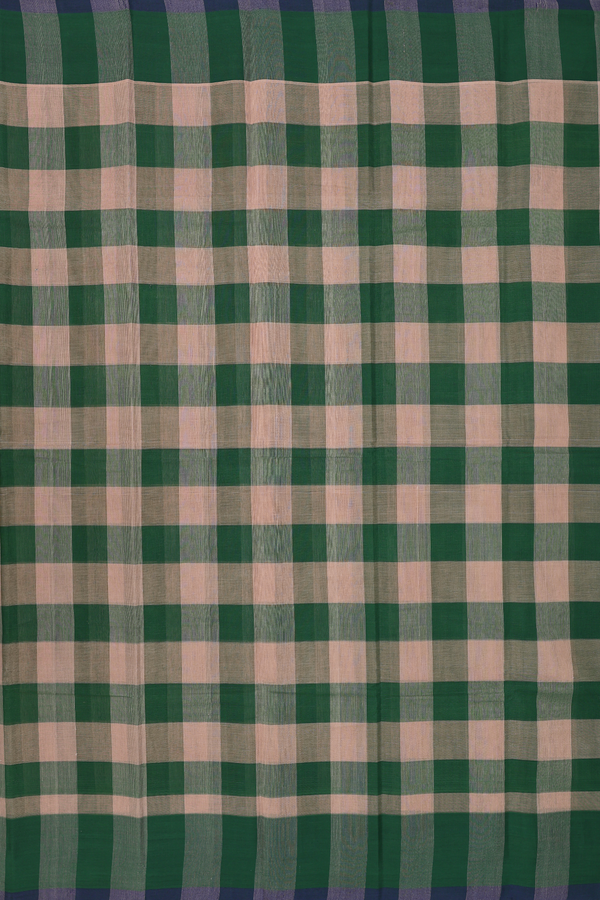 Kanchi Cotton Saree In Green And Brown With Checks Design