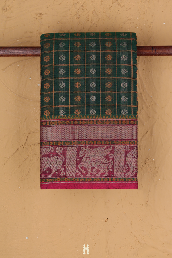 Kanchi Cotton Saree In Green With Checks Design