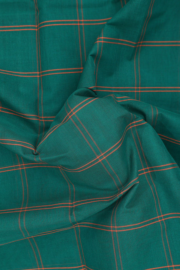Kanchi Cotton Saree In Emerald Green With Checks Design