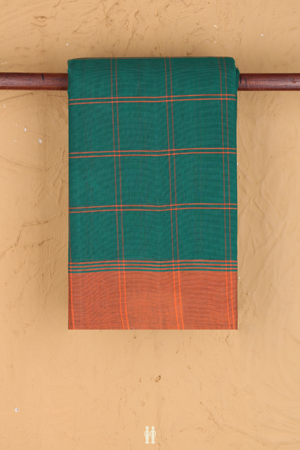 Kanchi Cotton Saree In Emerald Green With Checks Design