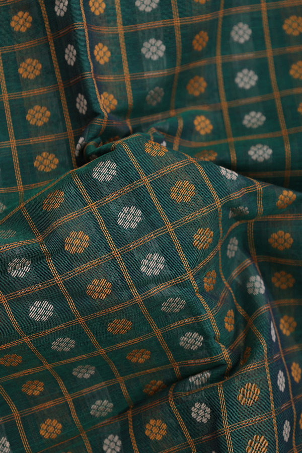 Kanchi Cotton Saree In Green With Checks Design