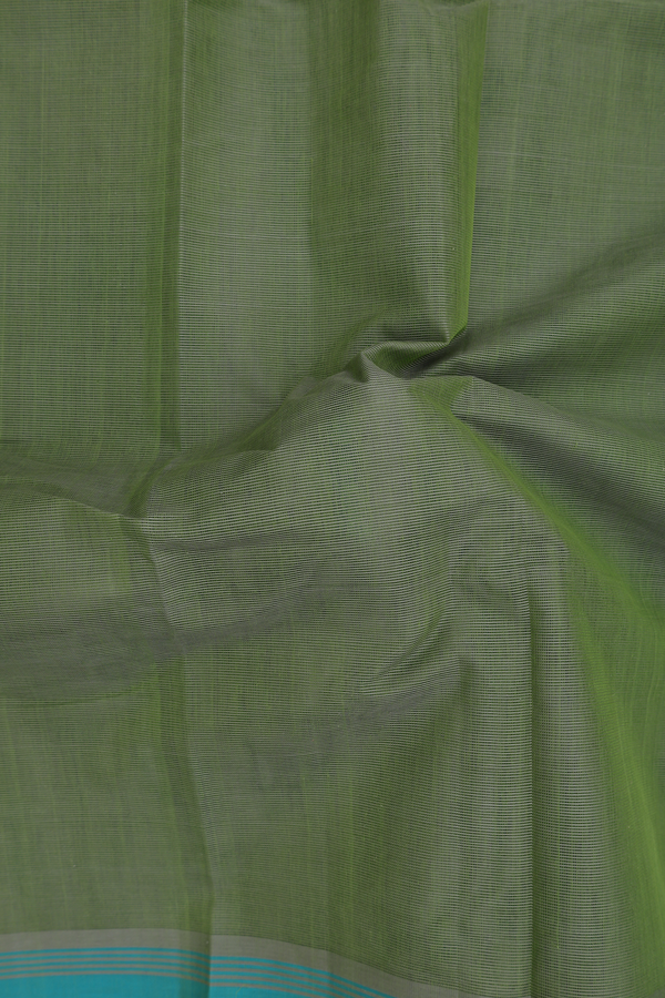 Kanchi Cotton Saree In Green With Contrast Border