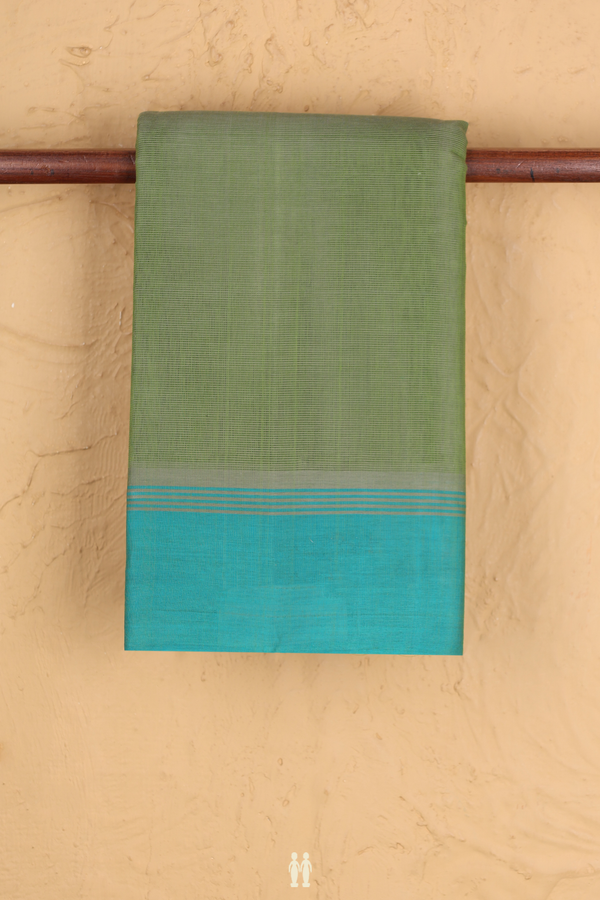 Kanchi Cotton Saree In Green With Contrast Border