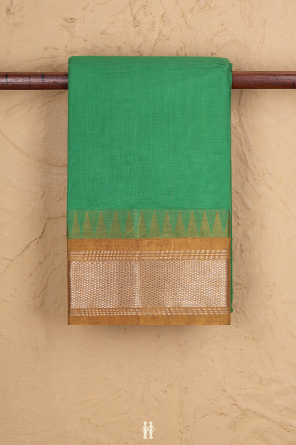 Kanchi Cotton Saree In Green With Contrast Silk Border